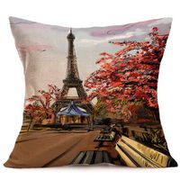Eiffel Tower Printing Cotton Linen Pillow Case Cushion Cover