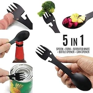 Outdoor Survival Tools 5 in 1 Camping Multi-functional EDC Kit Camping Eating Utensils  Practical Fork Knife Spoon Bottle/Can Opener miniinthebox