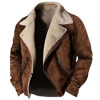 Men's Lightweight Jacket Leather Jacket Fleece Jacket Suede Jacket Outdoor Daily Wear Warm Pocket Fall Winter Plain Fashion Streetwear Lapel Regular Black Green Coffee Jacket miniinthebox - thumbnail