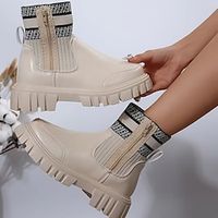 Women's Boots Sweater Boots Sock Boots Plus Size Outdoor Daily Mid Calf Boots Flat Heel Round Toe Fashion Casual Minimalism Faux Leather Lace-up Solid Color Black Brown Beige Lightinthebox - thumbnail