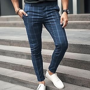Men's Trousers Chinos Chino Pants Pocket Plaid Comfort Breathable Outdoor Daily Going out Fashion Casual Black Blue miniinthebox