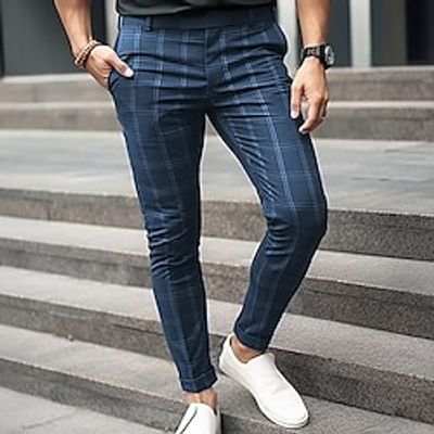 Men's Trousers Chinos Chino Pants Pocket Plaid Comfort Breathable Outdoor Daily Going out Fashion Casual Black Blue miniinthebox