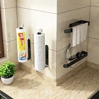 Kitchen Paper Towel Rack Hole Free Space Aluminum Black Cabinet Refrigerator Plastic Wrap Bag Roll Paper Storage Paper Rack miniinthebox - thumbnail