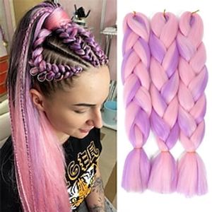 Pink Braid in Hair Extensions 24 Inch 3 Packs Synthetic High Temperature Rainbow Jumbo Braiding Hair Pink Mix Purple Crochet Colored Hair Extensions for Braiding Lightinthebox