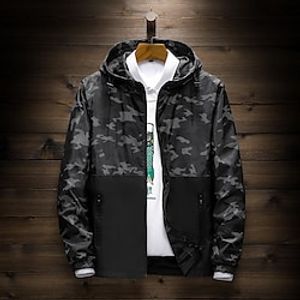 Men's Hoodie Jacket Outdoor Casual  Daily Sport Daily Wear Vacation Zipper Hooded Gymnatics Comfort Zipper Front Jacket Outerwear Camo Camouflage Camo  Camouflage Zipper Pocket Print Blue Red Dark Lightinthebox