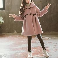Kids Girls' Wool Coat Double Breasted Lapel Pink khaki Bow Fall Winter Fashion 2-12 Years  Wool  Warm Ups  Sweet  Cotton Lightinthebox - thumbnail