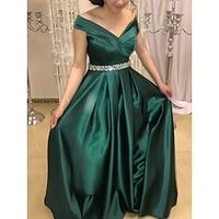 A-Line Evening Gown Elegant Dress Formal Sweep  Brush Train Christmas Red Green Dress Sleeveless Off Shoulder Satin with Pleats Crystals 2023 Lightinthebox - thumbnail