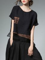 Miting Women Casual Striped Patchwork Asymmetrical Blouses