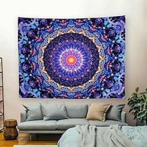 Mandala Bohemian Blacklight Tapestry UV Reactive Glow in the Dark Boho Trippy Misty Hanging Tapestry Wall Art Mural for Living Room Bedroom miniinthebox