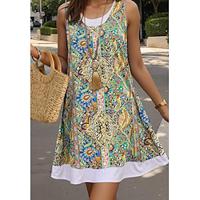 Women's Tank Dress Paisley Tribal Print Crew Neck Mini Dress Vintage Vacation Sleeveless Summer Lightinthebox