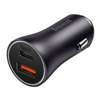 Baseus Golden Contactor Max Dual Fast Charger Car Charger USB-A + USB-C 60W - Dark Gray - thumbnail