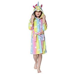 Kid's Kigurumi Pajamas Slippers Cartoon Onesie Pajamas Flannel Fabric Rainbow Cosplay For Boys and Girls Animal Sleepwear Cartoon Festival / Holiday Costumes / Waist Belt miniinthebox
