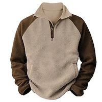 Men's Sweatshirt Polar Fleece Quarter Zip Sweatshirt Brown Half Zip Color Block Patchwork Sports  Outdoor Daily Holiday Streetwear Basic Casual Fall  Winter Clothing Apparel Hoodies Sweatshirts  miniinthebox - thumbnail