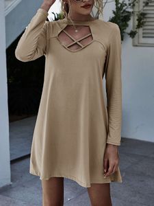 Crew neck Backless design Criss-cross Long sleeves Dress