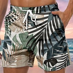 Men's Board Shorts Swim Shorts Swim Trunks Summer Shorts Beach Shorts Drawstring with Mesh lining Elastic Waist Leaf Plants Graphic Prints Quick Dry Short Casual Daily Holiday Boho Hawaiian Green Lightinthebox