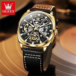 New Olevs Olevs Brand Men'S Watch Luminous Waterproof Skeleton Mechanical Watch Fashion Tonneau-Shaped Belt Men'S Sports Watch Lightinthebox