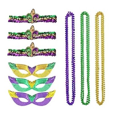 Carnival Mardi Gras Carnival Sequin Hat Bead Chain Sequin Mask Set Socks New Orleans Dress Up Lightinthebox