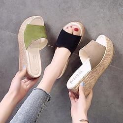 Women's Slippers Platform Shoes Woman Wedges Flock Peep Toe Summer Slippers Brief Thick Bottom Slides Cozy Beach Flip Flops Femme Solid Footwear Lightinthebox