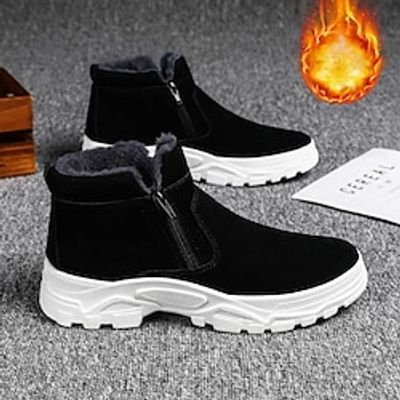 Men's Boots Winter Boots Fleece lined Casual Daily PU Warm Comfortable Booties  Ankle Boots Zipper Black Gray Winter Lightinthebox
