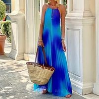 Women's Shift Dress Maxi long Dress Blue Sleeveless Color Gradient Backless Print Spring Summer Spaghetti Strap Elegant Boho 2022 S M L XL miniinthebox - thumbnail