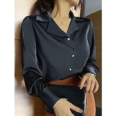 Women's Shirt Blouse Satin Plain Black White Button Long Sleeve Work Daily Business Mature Shirt Collar Regular Fit Spring Fall Lightinthebox Women's Shirt Blouse Satin Plain Black White Button Long Sleeve Work Daily Business Mature Shirt Collar Regular Fit Spring Fall Lightinthebox