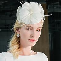 Headbands Fascinators Hats Tulle Sinamay Bowler / Cloche Hat Pillbox Hat Top Hat Wedding Tea Party Elegant Wedding With Feather Floral Headpiece Headwear Lightinthebox