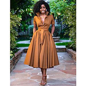 Women's A Line Dress Midi Dress Army Green Orange Half Sleeve Solid Color Button Summer Shirt Collar Casual Holiday Loose 2021 S M L XL miniinthebox