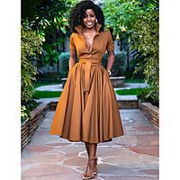 Women's A Line Dress Midi Dress Army Green Orange Half Sleeve Solid Color Button Summer Shirt Collar Casual Holiday Loose 2021 S M L XL miniinthebox - thumbnail