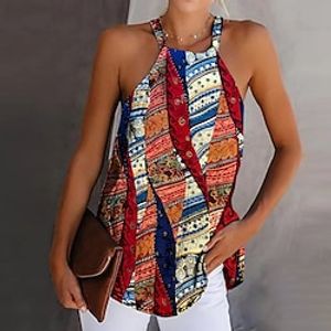 Women's Tank Top Red Blue Purple Graphic Print Sleeveless Casual Basic Halter Neck Regular S miniinthebox