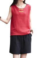 Women Vintage Plate Buckles Pure Color Tank Tops