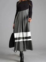 Round Neck Casual Loose Geometric Print Long Sleeve Maxi Dress