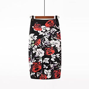 Women's Office / Career Daily Elegant Streetwear Pencil Bodycon Midi Skirts Floral / Botanical Split Print Black / Slim miniinthebox