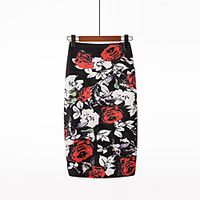 Women's Office / Career Daily Elegant Streetwear Pencil Bodycon Midi Skirts Floral / Botanical Split Print Black / Slim miniinthebox - thumbnail