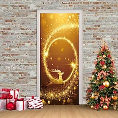 Christmas 3D Stickers Waterproof Door Stickers Xmas Door Mural Peel Self Adhesive Wallpaper PVC Sticker Removable Wall Decal for Home Office Decoration miniinthebox
