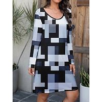 Women's Plaid Dress Casual Dress Geometric Plaid Print Crew Neck Mini Dress Streetwear Street Holiday Long Sleeve Loose Fit Blue Purple Green Spring S M L XL 2XL Lightinthebox - thumbnail
