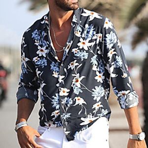 Men's Shirt Floral Turndown Street Daily Button-Down Print Long Sleeve Tops Casual Fashion Breathable Blue / Spring miniinthebox