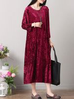 Casual Women Solid Color Long Sleeve O-neck Dresses