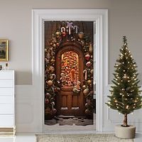 Christmas Decorations Door Cover, 1 Panel Door Curtain with Santa Claus or Snowman Pattern Home Xmas Decor for Living Room, Kitchen, Outdoor Lightinthebox - thumbnail