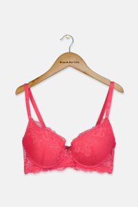 Womens Underwire Padded Lace Bra  Pink Icon