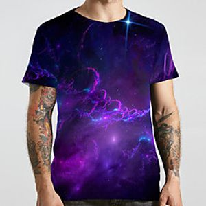 Men's Unisex Tee T shirt Shirt 3D Print Galaxy Graphic Prints Plus Size Print Short Sleeve Casual Tops Basic Designer Big and Tall Round Neck Purple / Summer miniinthebox