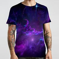 Men's Unisex Tee T shirt Shirt 3D Print Galaxy Graphic Prints Plus Size Print Short Sleeve Casual Tops Basic Designer Big and Tall Round Neck Purple / Summer miniinthebox - thumbnail