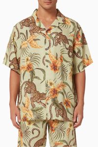 Cuban Pyjama Shirt in Soleia Leopard Print Linen