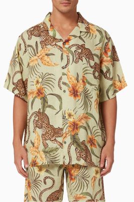 Cuban Pyjama Shirt in Soleia Leopard Print Linen