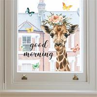 Wall Sticker Good Morning Deer Flower Glass Window Display Home Decoration Wall Stickers 4037CM Lightinthebox