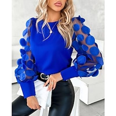 Shirt Blouse Women's 6 black Black Red Solid Color Mesh Street Daily Fashion Round Neck S Lightinthebox Shirt Blouse Women's 6 black Black Red Solid Color Mesh Street Daily Fashion Round Neck S Lightinthebox