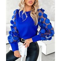 Shirt Blouse Women's 6 black Black Red Solid Color Mesh Street Daily Fashion Round Neck S Lightinthebox