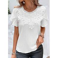 Women's Lace Shirt Lace White Short Sleeve Crew Neck Summer Lightinthebox