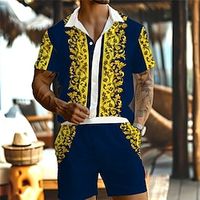 Baroque Men's Resort 3D Printed Hawaiian Shirt And Shorts Set Regular Fit Short Sleeve Beach Shirts Suits Summer Vacation Daily Wear S TO 3XL Lightinthebox