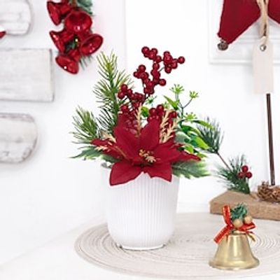 Simulated Large Flowers, Chrysanthemums, Leaves, And Grass Potted Plants Suitable For Christmas Home, Restaurant, Outdoor Activities, Garden, Landscape, And Office Decoration miniinthebox