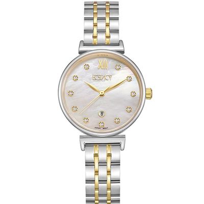 Ecstacy Women's Analog Display Watch & Stainless Steel Strap Two Tone, Rose Gold - E23506-TBTM